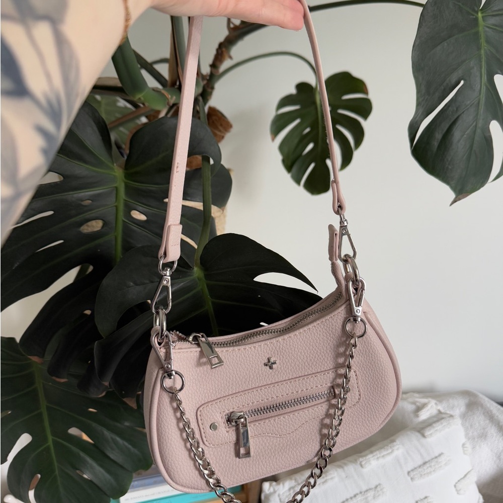 Peta + Jain Pink Shoulder Bag with Silver Chain Strap - Beigey Pink
